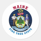 Sticker Rond Drapeau de l'État du pin du MAINE (Devant)