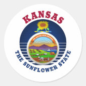 Sticker Rond Drapeau de l'etat du tournesol du KANSAS (Devant)