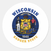 Sticker Rond Drapeau de l'État du Wisconsin Badger (Devant)