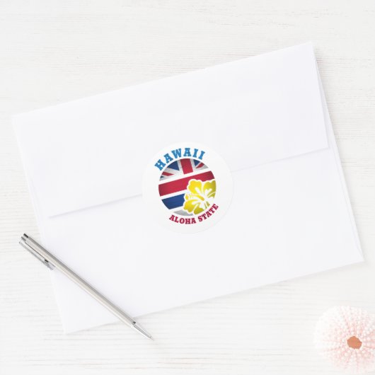 Sticker Rond Drapeau de l'État HAWAI ALOHA (Enveloppe)