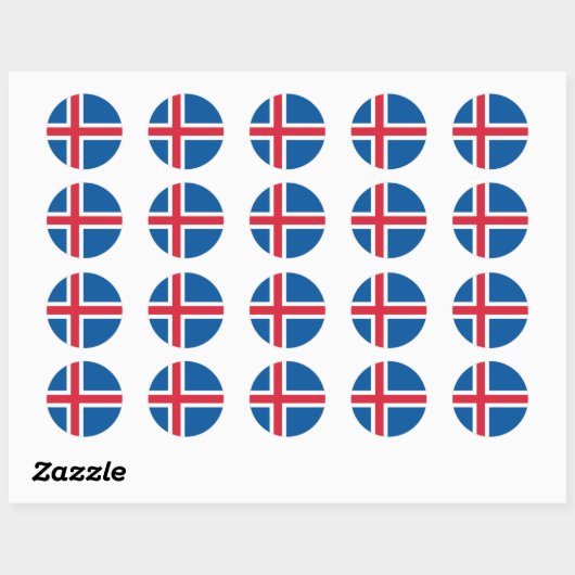 Sticker Rond Drapeau de l'Islande (Feuille)