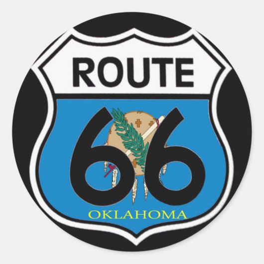 Sticker Rond Drapeau de l'Oklahoma Route 66 Shield (Devant)