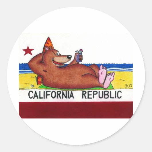 Sticker Rond Drapeau de l'ours de Californie de Rusty (Devant)