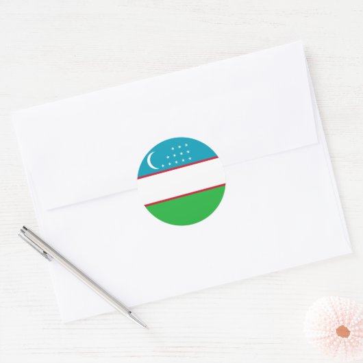 Sticker Rond Drapeau de l'Ouzbékistan (Enveloppe)