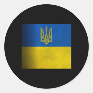 Sticker Rond Drapeau de l'Ukraine bleu et jaune avec armoiries