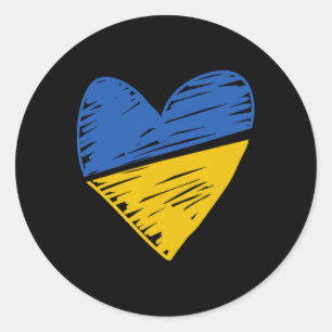 Sticker Rond Drapeau de l'Ukraine Cœur griffonné coloré bleu ja