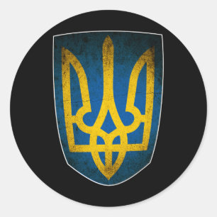 Sticker Rond Drapeau de l'Ukraine et trident ukrainien 1