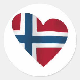Sticker Rond Drapeau de Norvégien de coeur