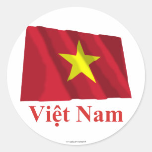 Sticker Rond Drapeau de ondulation du Vietnam avec le nom dans