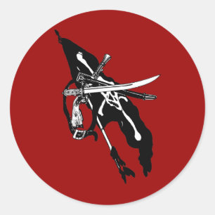 Sticker Rond Drapeau de pirates vintage, crâne et tibias Jolly