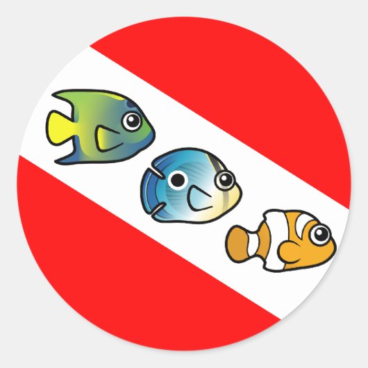 Sticker Rond Drapeau de plongée mignon Scubadorable (Devant)