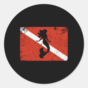 Sticker Rond Drapeau de plongée Sirène Scuba