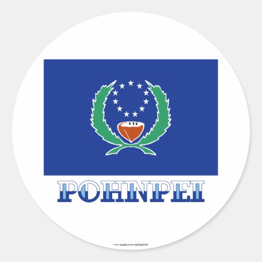 Sticker Rond Drapeau de Pohnpei, avec le nom (Devant)