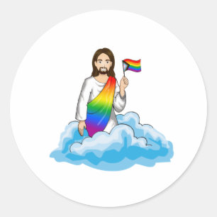 Sticker Rond Drapeau de progrès Jésus arc-en-ciel
