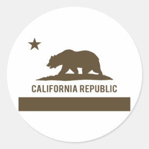 Sticker Rond Drapeau de République de la Californie - brun