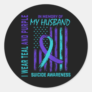 Sticker Rond Drapeau de sensibilisation au suicide Turquoise au