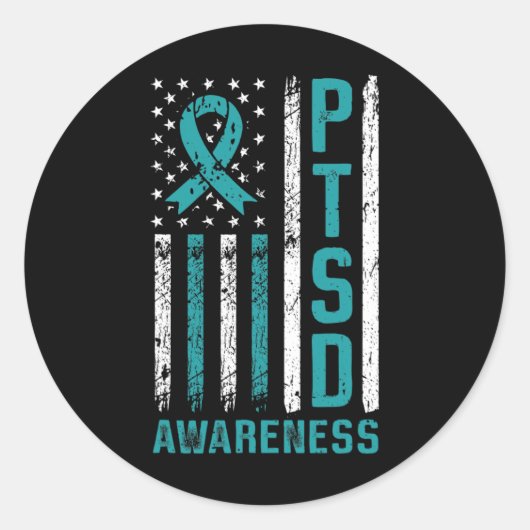 Sticker Rond Drapeau De Sensibilisation Du Ptsd Post Trouble De (Devant)
