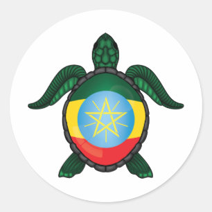 Sticker Rond Drapeau de tortue de mer d'Éthiopie