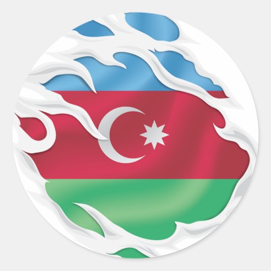 Sticker Rond Drapeau déchiré d'Azerbaïdjan (Devant)