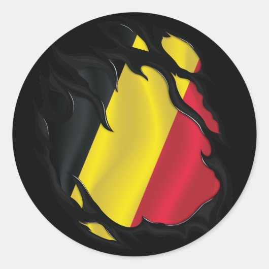 Sticker Rond Drapeau déchiré de Belgique (Devant)