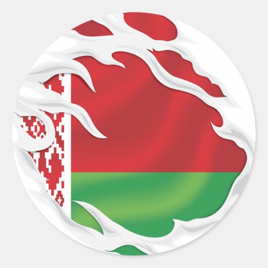 Sticker Rond Drapeau déchiré de Biélorussie (Devant)