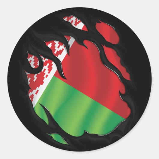 Sticker Rond Drapeau déchiré de Biélorussie (Devant)