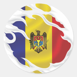 Sticker Rond Drapeau déchiré de Moldova