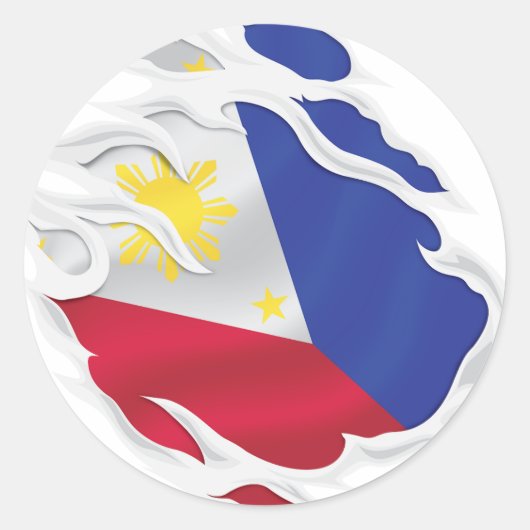 Sticker Rond Drapeau déchiré des Philippines (Devant)