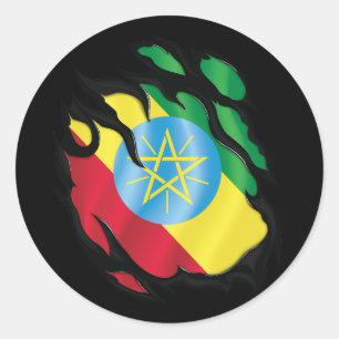 Sticker Rond Drapeau déchiré d'Éthiopie