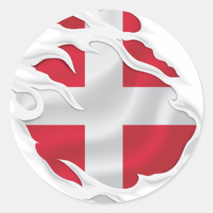 Sticker Rond Drapeau déchiré du Danemark