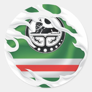 Sticker Rond Drapeau déchiré tchétchène