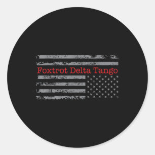 Sticker Rond Drapeau Delta Tango Foxtrot Vintage vers le bas Us