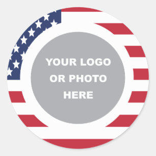 Sticker Rond Drapeau des États-Unis Bordure avec logo