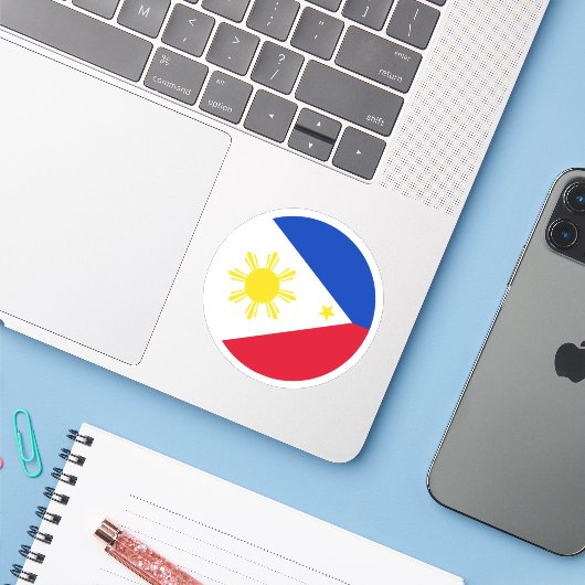Sticker rond drapeau des Philippines (Ordinateur portable avec iPhone)
