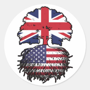 Sticker Rond Drapeau des racines d'arbre américain britannique
