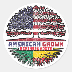 Sticker Rond Drapeau des racines d'arbre béninoises américaines