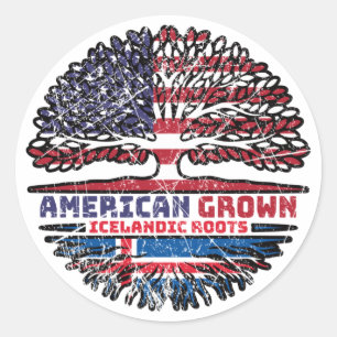 Sticker Rond Drapeau des racines d'arbres des États-Unis