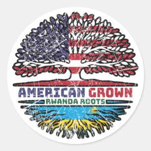 Sticker Rond Drapeau des racines d'arbres rwando-américaines
