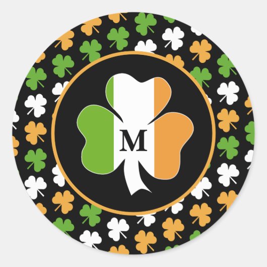Sticker Rond Drapeau d'Irlande à partir de trèfles (Devant)