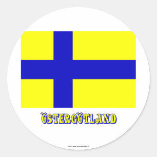 Sticker Rond Drapeau d'Östergötland avec le nom (officieux)