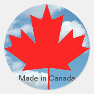 Sticker Rond Drapeau du Canada et ciel bleu, fabriqué au Canada