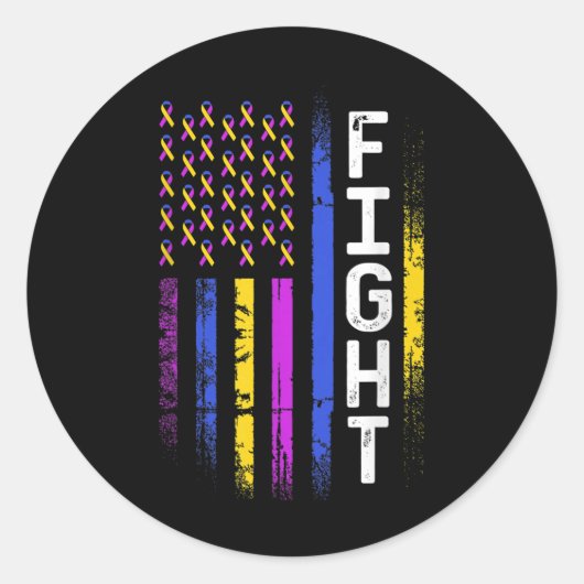 Sticker Rond Drapeau du cancer de la vessie jaune violet ruban (Devant)