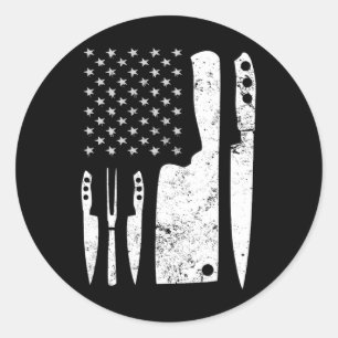 Sticker Rond Drapeau du chef Knife Patriotique de Pâques Us