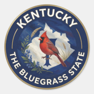 Sticker Rond 🐎 Drapeau du Kentucky et Cardinal rouge Bleuets