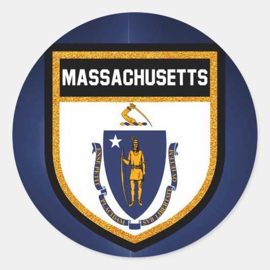Sticker Rond Drapeau du Massachusetts (Devant)