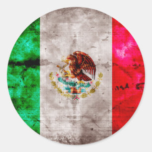 Sticker Rond Drapeau du Mexique Vintage Patiné