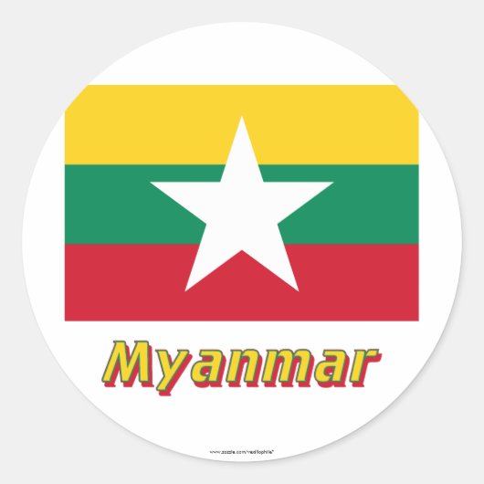Sticker Rond Drapeau du Myanmar avec nom (Devant)