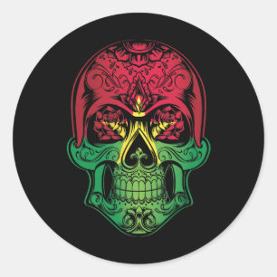 Sticker Rond Drapeau Du Peau Et Rose Du Burkina Faso