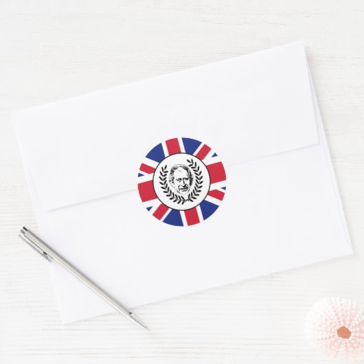 Sticker Rond Drapeau du roi Charles III et de l'Union Jack brit (Enveloppe)
