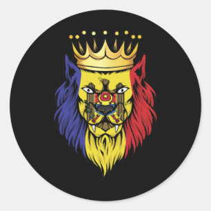 Sticker Rond Drapeau du roi Lion de Moldavie